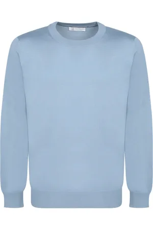 Brunello Cucinelli Strik, Herre, Blå, XL, Bomuld, Blå Strik Langærmet Sweater