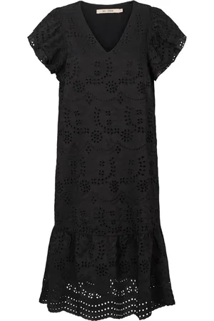 RUE de FEMME Kjole, Dame, Sort, XS, Bomuld, Sort Broderet Kjole med Flæsekant