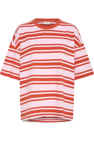 Saint Tropez Top, Dame, Flerfarvet, M, Uld, Stribet Oversized Tee Pink Poinciana