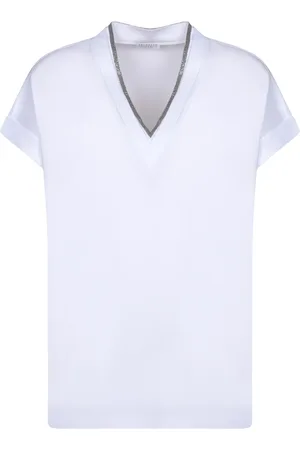 Brunello Cucinelli Top, Dame, Hvid, L, Bomuld, Hvid Bomulds T-Shirt Korte Ærmer