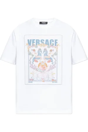 VERSACE Top, Herre, Hvid, S, Bomuld, T-shirt med farverigt tryk