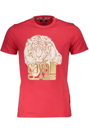 Roberto Cavalli Top, Herre, Rød, 2XL, Trykt Logo T-shirt Kortærmet Rund Hals
