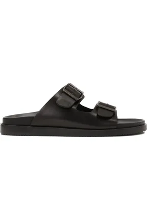 Kazar Sko, Herre, Sort, 42 EU, Læder, Sort læder flip-flops med spænder