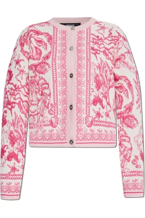 VERSACE Strik, Dame, Lyserød, XS, Cardigan med Barocco mønster