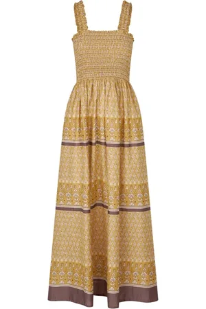 Lollys Laundry Kjole, Dame, Gul, L, Uld, Sennep Maxi Kjole med Smock Detalje