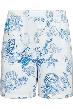 VERSACE Shorts, Herre, Blå, XL, Bomuld, Shorts med Coral Theatre Allover print