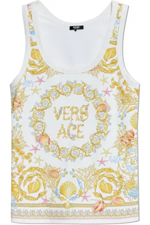 VERSACE Top, Dame, Gul, 2XS, Bomuld, Top med farverigt tryk