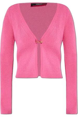 VERSACE Strik, Dame, Lyserød, XS, Polyester, Cardigan med sikkerhedsnål lukning