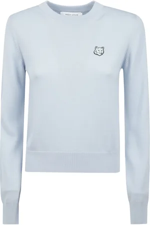 Maison Kitsuné Strik, Dame, Blå, M, Logo Patch Regular Sweater