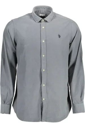 U.S. Polo Assn. Skjorte, Herre, Grå, L, Bomuld, Blå Bomuld Herre Skjorte Slim Fit
