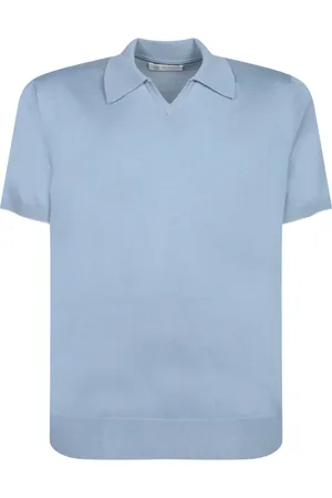 Brunello Cucinelli Top, Herre, Blå, M, Bomuld, Blå Polo Skjorte Elegant Klassisk Stil