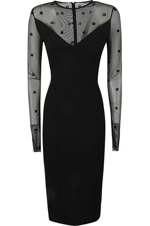 Givenchy Kjole, Dame, Sort, S, Tyl, Sort Tyl Langærmet Kjole