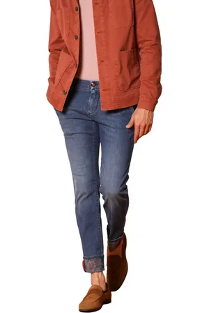 Masons Jeans, Herre, Blå, W32, Denim, Slim Fit Navy Floral Print Denim Jeans