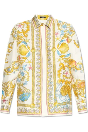 VERSACE Bluser & Skjorter, Dame, Flerfarvet, 2XS, Uld, Skjorte med Undervands Barocco print