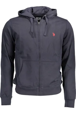 U.S. Polo Assn. Sweathshirts & Hoodies, Herre, Blå, 3XL, Uld, Blå Hættetrøje med Lynlås og Broderi