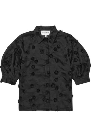 Munthe Bluser & Skjorter, Dame, Sort, M, Sort Blomstret Broderet Skjorte