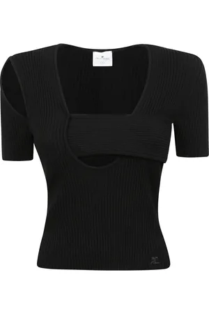 Courrèges Top, Dame, Sort, L, Ribbed Top med Cut-Out Detalje