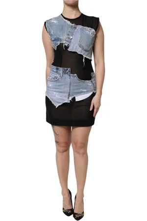 Dolce & Gabbana Kjole, Dame, Sort, S, Denim, Blå Sort Ærmeløs Denim Mini Kjole