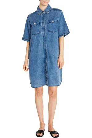 Bruuns Bazaar Kjole, Dame, Blå, L, Denim, Denim Skjortekjole med Lommer