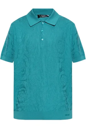 VERSACE Top, Herre, Blå, XL, Bomuld, Polo med Barocco mønster