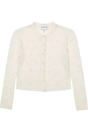 Munthe Strik, Dame, , S, Elegant perlebesat cardigan i elfenben