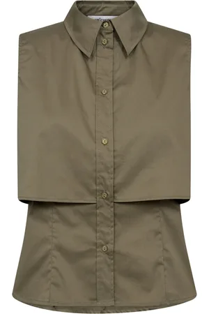 Co`Couture Bluser & Skjorter, Dame, Grøn, XS, Bomuld, Dobbeltlags top med krave