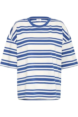 Saint Tropez Top, Dame, Flerfarvet, 2XL, Bomuld, Stribet Oversized Tee Ice Blue Iolite