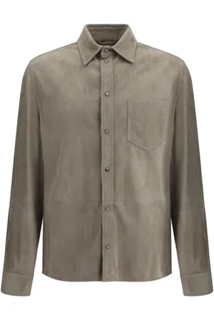 Brunello Cucinelli Skjorte, Herre, Brun, M, Suede, Elegant Ruskindsskjorte med Snaplukning