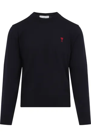 Ami Strik, Herre, Sort, M, Uld, Blå Uld Sweater Stilfuld Ss25