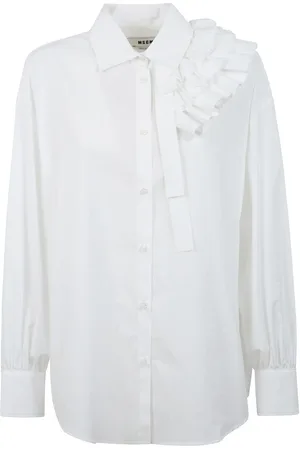 Msgm Bluser & Skjorter, Dame, Hvid, M, Bomuld, Rynket bomuldspoplin skjorte