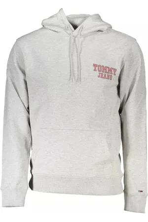 Tommy Hilfiger Sweathshirts & Hoodies, Herre, Grå, S, Bomuld, Bomulds Hættetrøje med Stor Lomme og Print