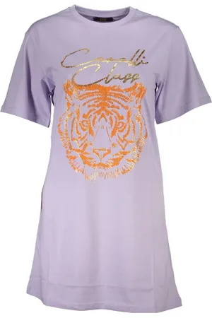 Roberto Cavalli Top, Dame, Lilla, L, Lilla T-shirt med korte ærmer og rund hals