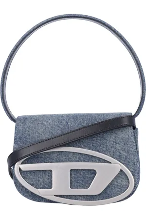 Diesel Taske, Dame, Blå, ONE SIZE, Uld, Denim Skuldertaske med Oval D Plaque