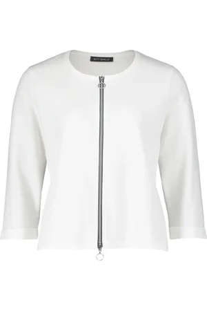 Betty Barclay Jakke, Dame, Hvid, 4XL, Uld, Stribet lynlås skjortejakke