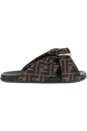 Fendi Sko, Dame, Brun, 38 EU, Satin, Satin Slide Sandaler med FF Mønster