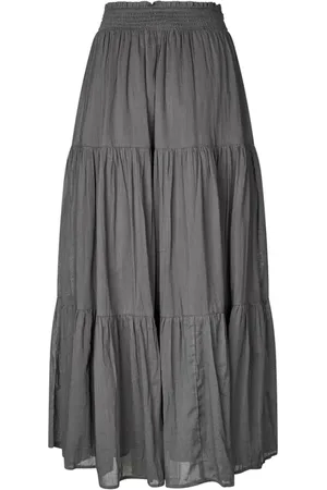 Lollys Laundry Nederdel, Dame, Grå, 2XL, Bomuld, Diamondll Maxi Nederdel i Vasket Sort