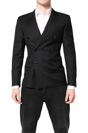 Dolce & Gabbana Jakke, Herre, Sort, XS, Uld, Sort Martini Dobbelt Breasted Frakke Blazer