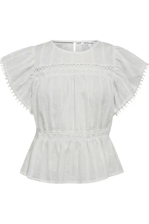 Co`Couture Bluser & Skjorter, Dame, Hvid, S, Bluse med flæser og broderede detaljer