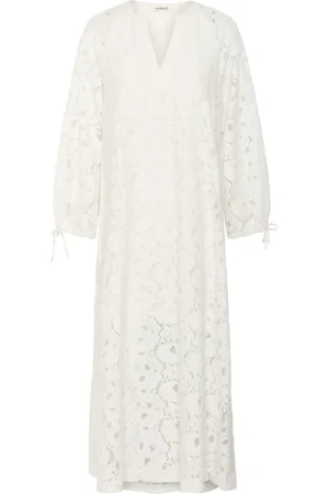 Soaked in Luxury Kjole, Dame, Hvid, XL, Bomuld, Elegant Maxi Kjole med Blonde Detaljer