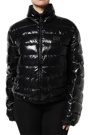 Dolce & Gabbana Jakke, Dame, Sort, L, Uld, Sort Logo Plaque Puffer Jakke