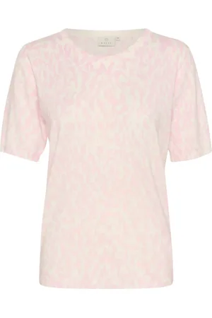 Kaffe Strik, Dame, Flerfarvet, 2XL, Uld, Grafisk Print Sweater Pink/Chalk