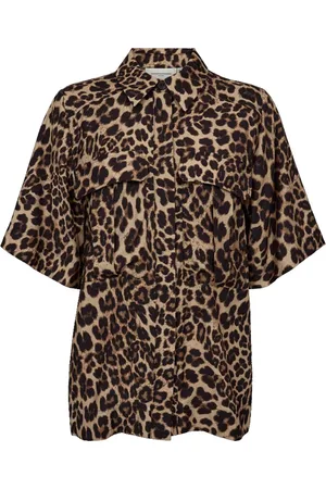Copenhagen Muse Bluser & Skjorter, Dame, Brun, XS, Leopard Print Kortærmet Bluse