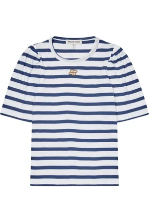 Munthe Top, Dame, Flerfarvet, 4XL, Blå Tee med Halve Ærmer