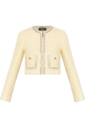 VERSACE Jakke, Dame, Gul, XS, Tweed, Tweed jakke med skinnende krystaller