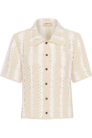 Cream Strik, Dame, , XS, Uld, Bleg Stribet Strik Skjorte Kort Ærme