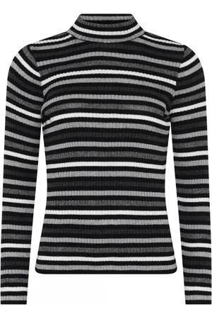 Skovhuus Strik, Dame, Sort, M, Uld, Stribet Ribstrikket Pullover Sort