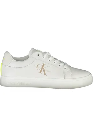 Calvin Klein Sko, Dame, Hvid, 39 EU, Uld, Sporty hvide sneakers med kontrastdetaljer