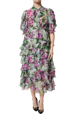 Dolce & Gabbana Kjole, Dame, Flerfarvet, L, Blomstret silke midi lagdelt kjole
