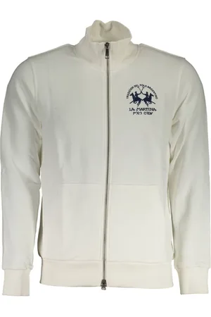 La Martina Sweathshirts & Hoodies, Herre, Hvid, M, Bomuld, Hvid Bomuldssweater med Broderi