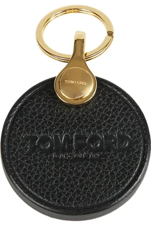 Tom Ford Tilbehør, Herre, Sort, ONE SIZE, Uld, Cirkulær læder nøglering med indgraveret logo og gulddetaljer
